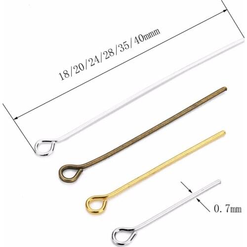200pcs 18mm 20mm 24mm 28mm 35mm 40mm Eye Head Pins Needles Iron Gold Silver Color Headpins Connector For DIY Jewelry Making