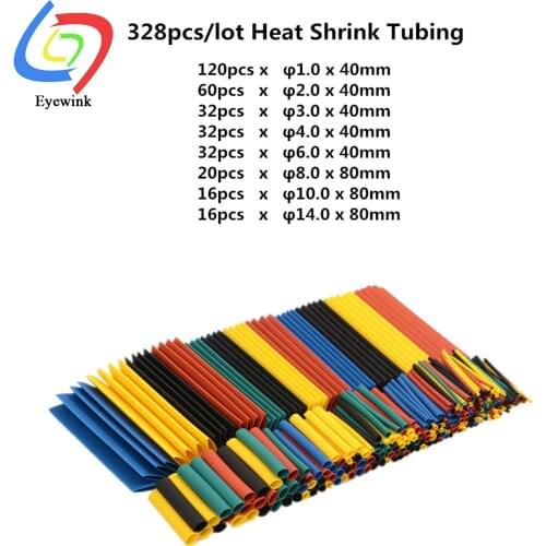 328Pcs/set Sleeving Wrap Wire Car Electrical Cable Tube kits Heat Shrink Tube Tubing Polyolefin 8 Sizes Mixed Color