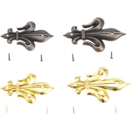 4sets Shield Corner Protectors Antique Bronze/Gold 45/54mm Jewelry Box Feet Wood Case Desk Legs Decor Guard Brackets w/nails