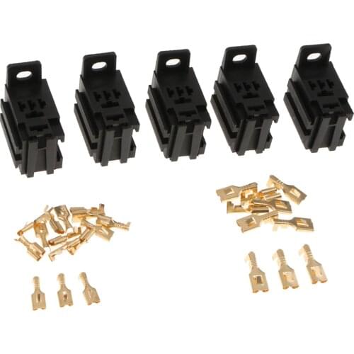 5 Pcs/Set Car Auto 40A Relay Bracket Terminal Case Holder Relay Base Holder 4 Pin Socket With Terminal For Boat Yacht Automotive
