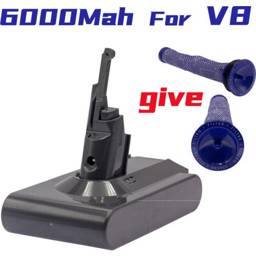 For Dyson V8 Battery 21.6V 6.0ah Absolute Fluffy Animal Exclusive SV10 Handheld Vacuum Cleaner Battery + Filter Element