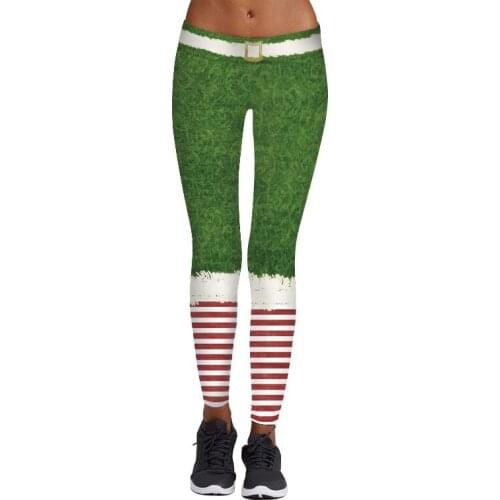 Free Shipping Womens Stripe Leggings Workout Stretchy Pants Green Chritsmas Printed Leggings 3SZ60081