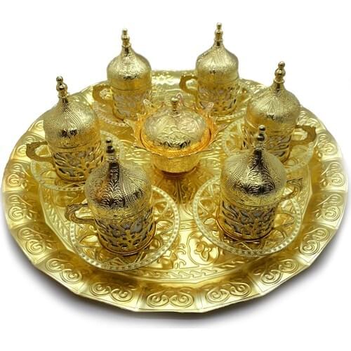 Turkish coffee Cup Set Ottoman Motif Decorative Tray 6 'pcs Coffee Set Gold Color Turkish Arabic Moroccan Balkan Coffee kupları