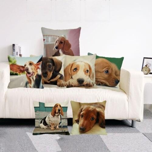 XUNYU Cute Pet Cushion Cover Dachshund Throw Pillow Case Linen Cushion Cover Child Sofa Bed Decorative Pillowcase C0086