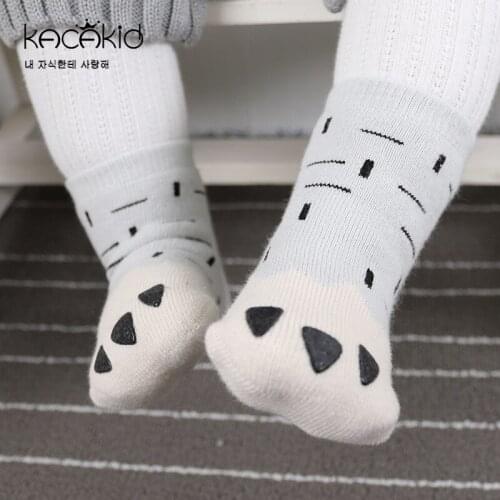 Kacakid 2019 New 2 Colors Cute Paw Design Children Kids Boys Girls Anti-slip Cotton Soft Sock Animal Socks Kids 0-4Years