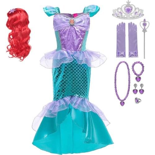 Mermaid Ariel Princess Girl Dress Cosplay Costumes for Kids Baby Ariel Fancy Dresses Children Carnival Birthday Party Clothing