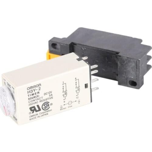 H3Y-2 DC 12V 5A Delay Timer Time Relay 0-10 Second 10s w H3Y-2 Base High Quality
