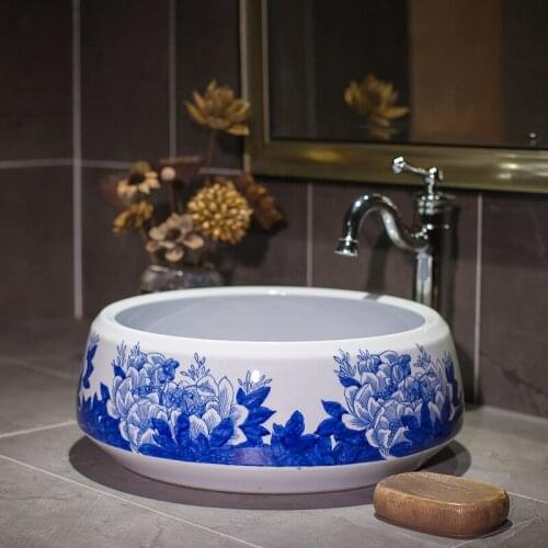 Artistic Procelain Europe Vintage Style Art wash basin Ceramic Counter Top vessel sinks ceramic Wash Basin Bathroom Sinks