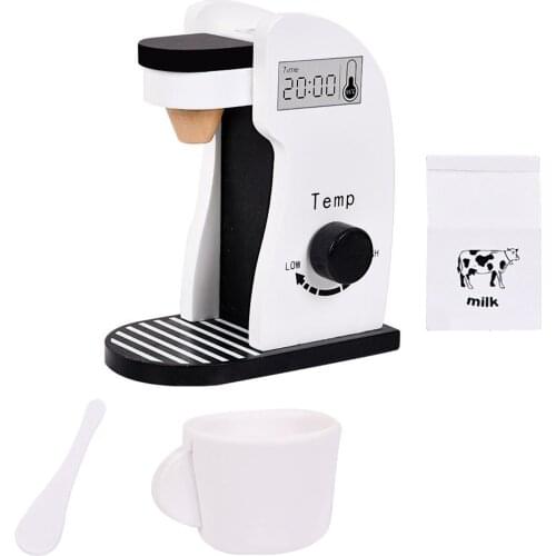 Coffee Maker Toy with Cup Coffee Maker Spoon Milk Bottle Kid Play Wooden Toy