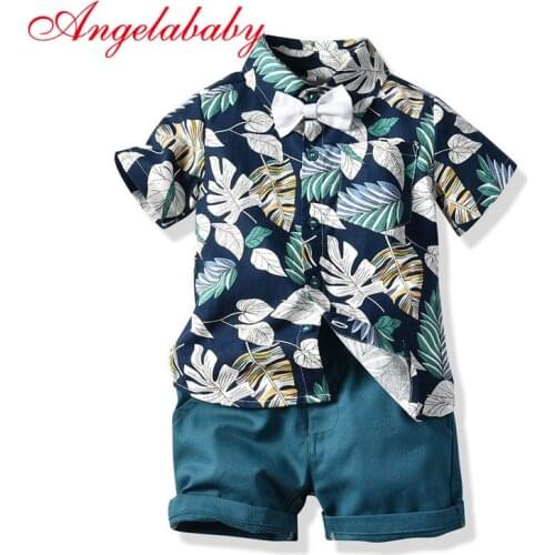 Baby boys summer bow tie gentleman clothing sets childrens print short sleeve top + shorts 2 pcs suit kids fashion clothes