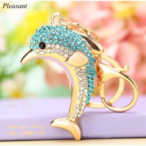 Colorful Creative Crystal Dolphin Keychain Female Chartered Car Pendant Cute Fish Sea Animal Keychain Gift