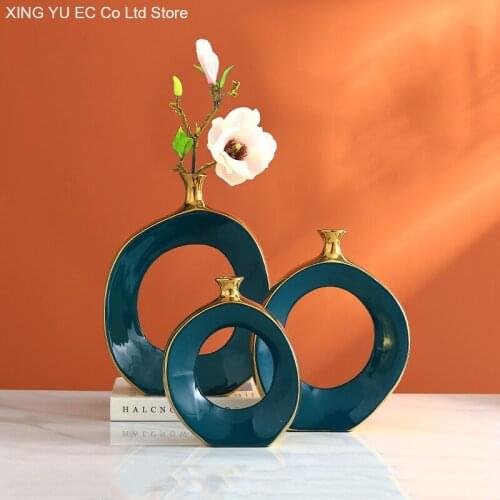 Creative Ceramic Golden Hollow Vase Crafts Modern Living Room Hydroponic Flower Arrangement Accessories Home Desktop Decoration