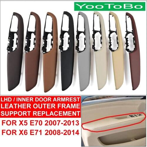 LHD Left Hand Driver Car Interior Door Armrest Leather Outer Frame Cover Support Assembly For BMW X5 X6 E70 E71 E72 2007-2013