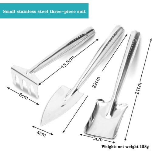 3pcs/Set Mini Gardening Tools Wood Handle Stainless Steel Potted Plants Shovel Rake Spade for Flowers Potted Plant