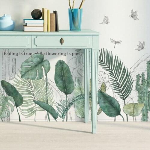 Wall Stickers Leaves Artistic Living Room Bedroom Skirting Stickers Door Nordic Plants Flower Decorative Wall Stickers Mural PVC