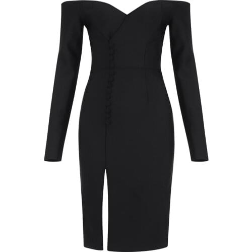 New Elegant Bandage Dress Black Long Sleeve Bodycon Dresses 2021 Autumn Winter Ladies Clothing Club Party Dresses