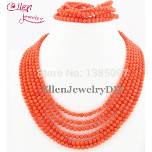 Orange Coral Necklace set Holiday Party nigerian Wedding beaded Gift Statement Bridesmaid african beads jewelry sets TL1068