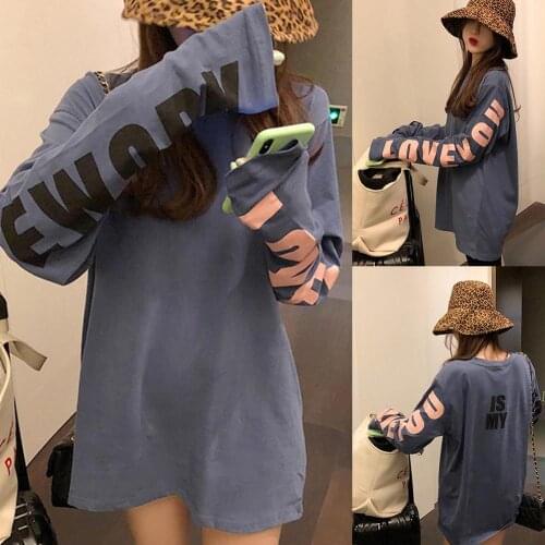 Letter Print Women Autumn Long Sleeve O Neck Top Pullover Sweater Blouse T-Shirt Summer Tops For Women 2021 Blouse Korean traf