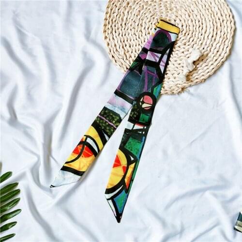 Silk Summer Ladies Scarf Oil Painting Series Printed Womens Headscarf Headband Narrow Strip Tie Bag Handle Small Ribbon JK02