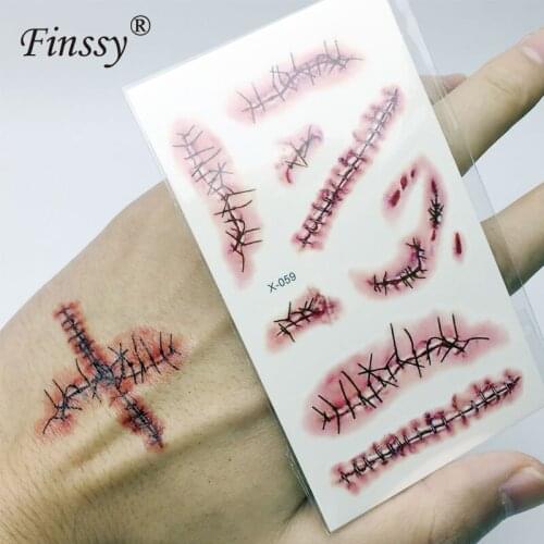 8pcs Halloween zombie scars tattoos waterproof 3D bite mark tattoo sticker Fake Scab Blood Special Costume small neck fake tatoo