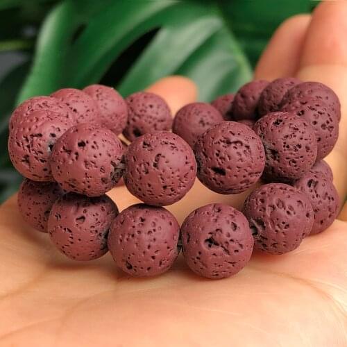 Dark Red Natural Lava Volcanic Rock Stone Rubber Hematite Round Loose Spacer Beads For Jewelry Making DIY Bracelet 4/6/8/10/12mm