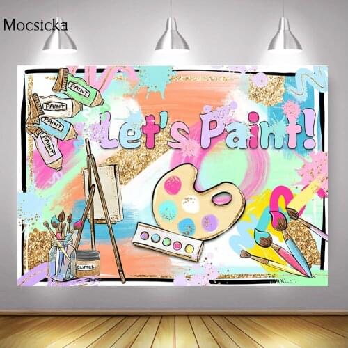 Lets Paint Party Backdrop Rainbow Graffiti Painting Splatter Art Birthday Cake Smash Background Brush Drawing Board Photography