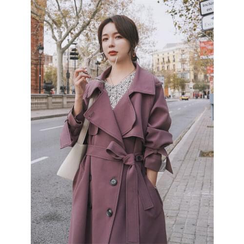 Windbreaker Womens Mid-length Section Spring 2020 New British Style Double Breasted Sashes Female Outerwear Long Trench r284