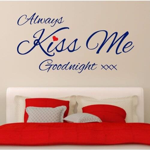 Always Kiss Me Goodnight Quote Red Heart Living Room Bedroom Removable Vinyl Art Wall Sticker Home Window Deraction B077