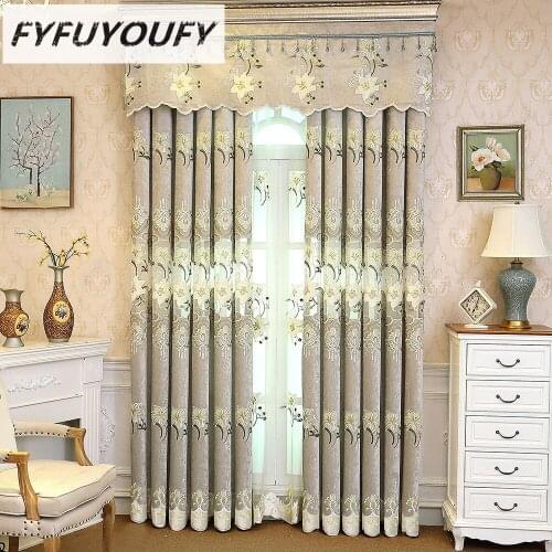 High quality flannel curtains for living room,Hollow embroidered curtain for bedroom,Lily embroidery Elegant study curtain/tulle