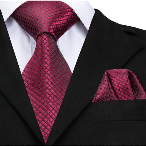 Hi-Tie High Quality Silk Ties for Men 160cm Long Fashion Red Necktie 8cm Wide Formal Plaid Mens Tie Male Mens Ties CZ-005