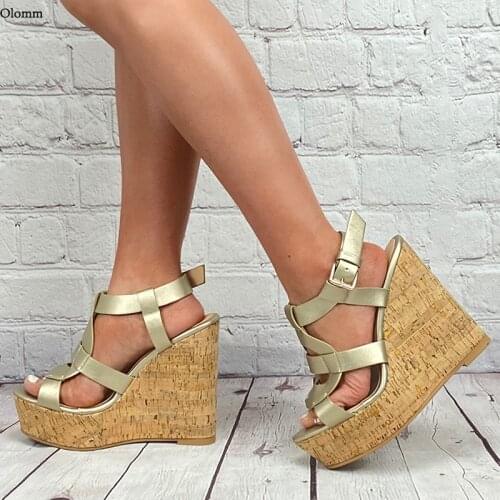 Olomm New Arrival Women Platform Sandals Gladiator Sexy Wedges Heels Open Toe Gold Silver Party Shoes Women US Plus Size 5-20