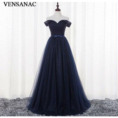 VENSANAC 2017 New A Line Bowknot Sash V Neck Long Evening Dresses Short Sleeve Elegant Draped Lace Party Prom Gowns