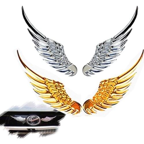 1pair Car Auto Motorcycle Body Sticker 3D Eagle Angel Wings Badge Style Metal Aluminum Decals Silver/Gold Exterior Accessories