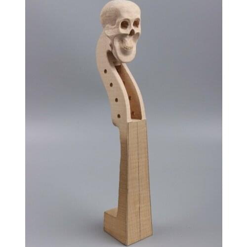 1Pcs Hand-Carved Maple 4/4 Violin Neck Violin Parts Carved Headstock Skull shape 03