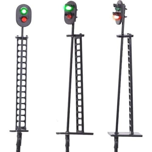 2-Head HO 1/87 Model Railway Block Signal Traffic Train Model Stoplight Crosswalk Signals With LED With Ladders