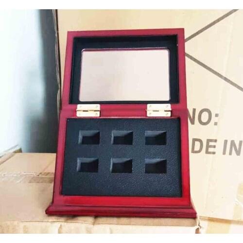 6 RINGS WOODEN CASE CHAMPIONSHIP RINGS CLEAR TOP DISPLAY BOX CASE