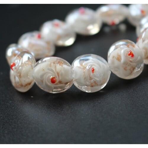 20pcs/Lot 16mm*14mm*10mm White colors Lampwork Glass Beads Flower Flat Beads Charms for jewelry making