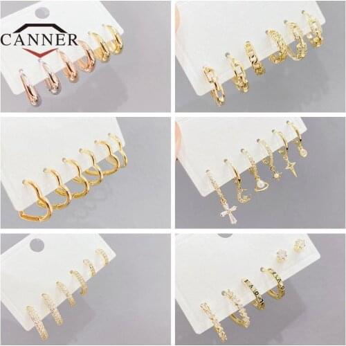 CANNER 6 pieces/set Hoop Earrings Circle Earring Set for Women Simple Punk Ear Clip Piercing Ear Buckle Huggie Earings Jewelry