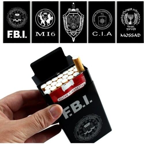 20 Sticks Cigarette Box Case Automatic Sliding Metal MI6 KGB FBI CIA Mossad Masonic Constantine Derivatives Smoking Accessories