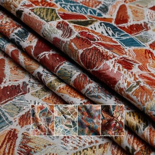 Designer jacquard fabric cotton yarn hit color geometric jacquard fashion fabric pillow cushion handmade diy clothing fabric