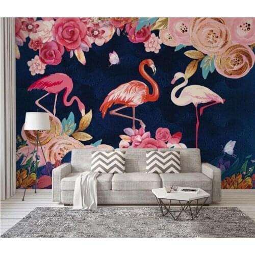 Customize Any Size Mural Hand-painted Plant Flowers Flamingo 3D Wallpaper Bedroom Background Wall Decoration Wall Painting Roll