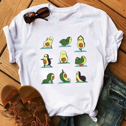 Kawaii Cartoon Avocado Short Sleeve T-shirt Women Casual Avocado Graphic Tops Female Tee Summer Women T-shirts Tops