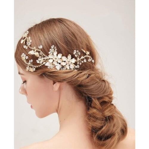 Delicate Bridal Hair Comb Gold Leaf Floral Bridal Hair Vine Handwired Wedding Party Prom Women Hair Jewelry