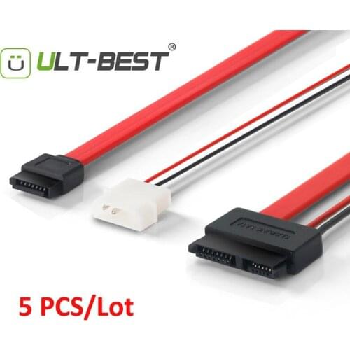 ULT-Best 5PCS Slimline SATA Cable SATA Power Cables to Molex Slim SATA 13 pin(7P+6P) to 7pin + Power cable 30CM/1FT/12INCH