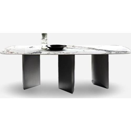 Rock plate dining table rectangular stainless steel foot luxury marble dining table luxury stone dining table and chair