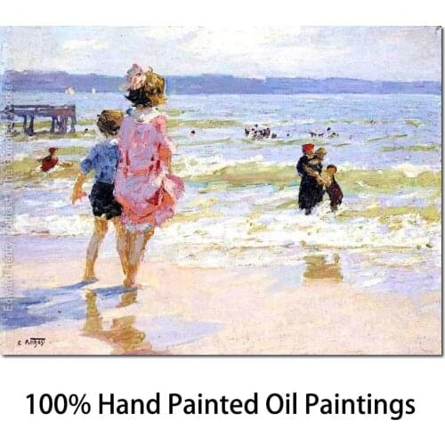 Oil Painting Beach Edward Henry Potthast Artwork Children At the Seashore High quality Hand painted Landscape Art Home Decor
