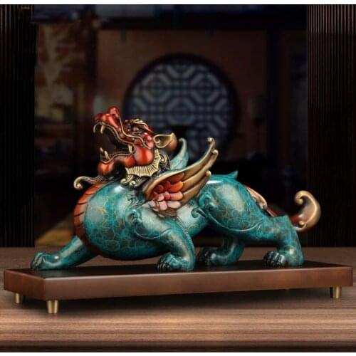 2021 Company home Porch lobby exorcise evil spirit thriving business Good luck PI XIU dragon ART color brass Sculpture Ornament