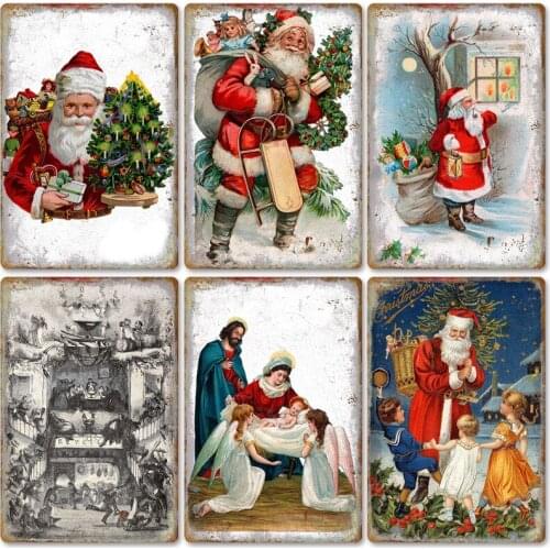 Creative Christmas Iron Painting Poster Vintage Metal Tin Sign Plate Living Room Background Wall Decor New Year Decor 2021