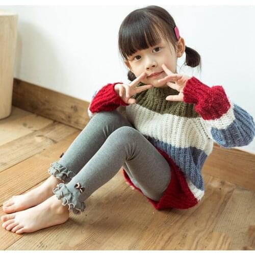 Girls Leggings Baby Leggings Warm Spring Autumn Winter Bowknot Lace Pants Cotton Elastic Waist Bowknot Design