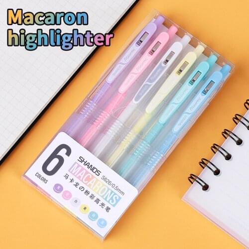 Macarons Highlighter Pens 6PCS 0.5MM Color Ink Gel Pen Colorful Hand Writing Pen Set For School Office Notes Stationery Supplies